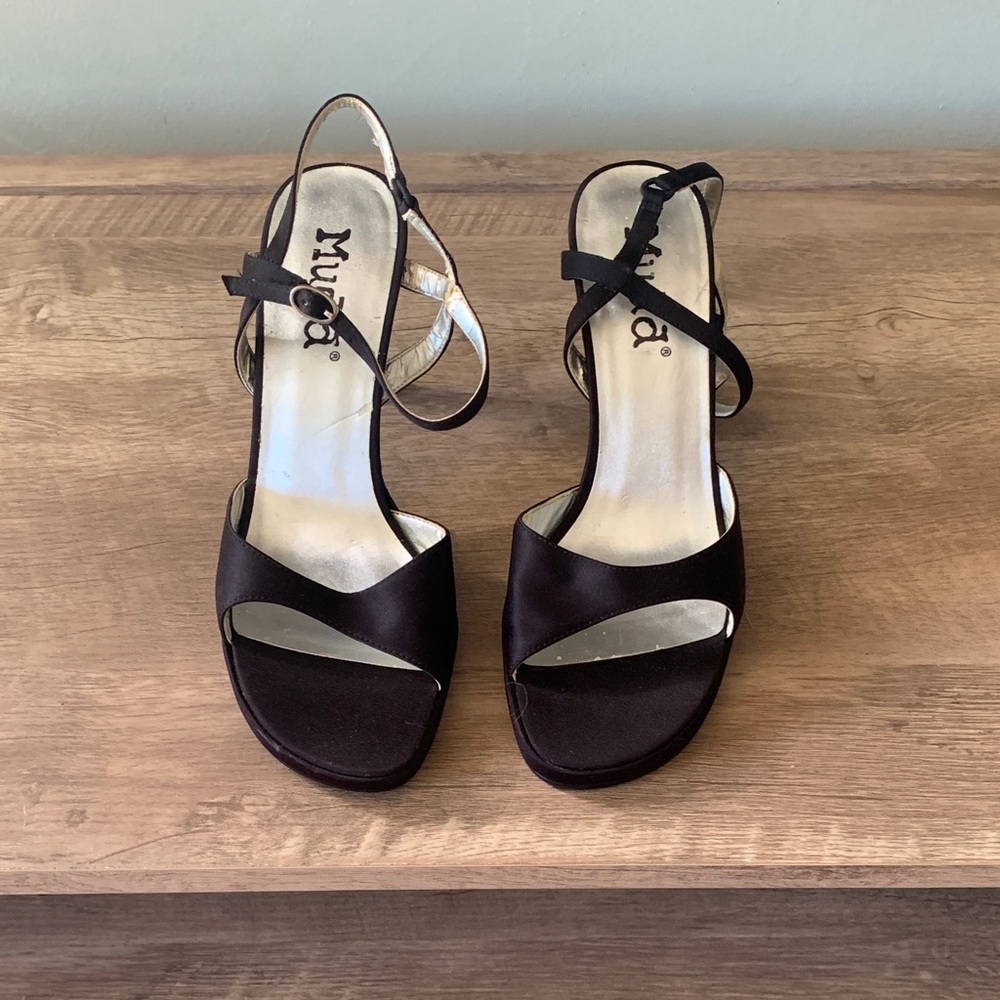 Mudd Black Satin Strappy Heels